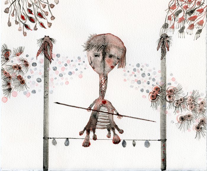 "Couple on wire" Acuarela y tintas. Arches aquarelle. 26 x 21,60 cm.