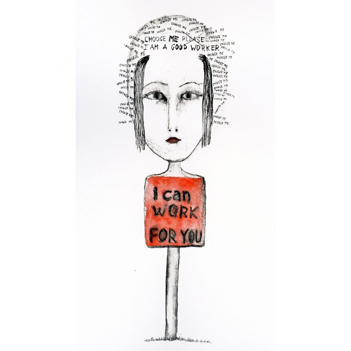"I can work for you" Acuarelas y tintas. 16,53 x 29, 07 cm.